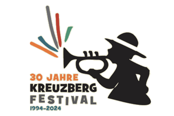 Logo 30 jähre Kreuzberg Festival mit Grafik - Schattenbild von Trompeter