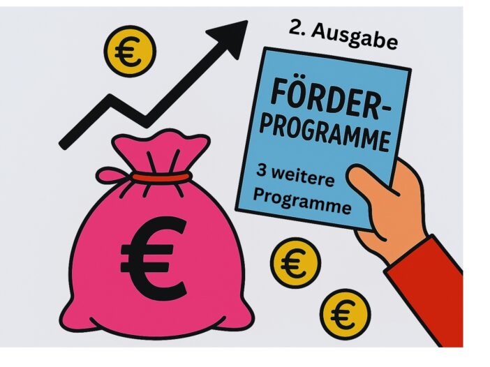Grafik mit Geldbeutel und Münzen, dazu Schrift ". Beitrag Förderprogramme - 3 weitere Programme